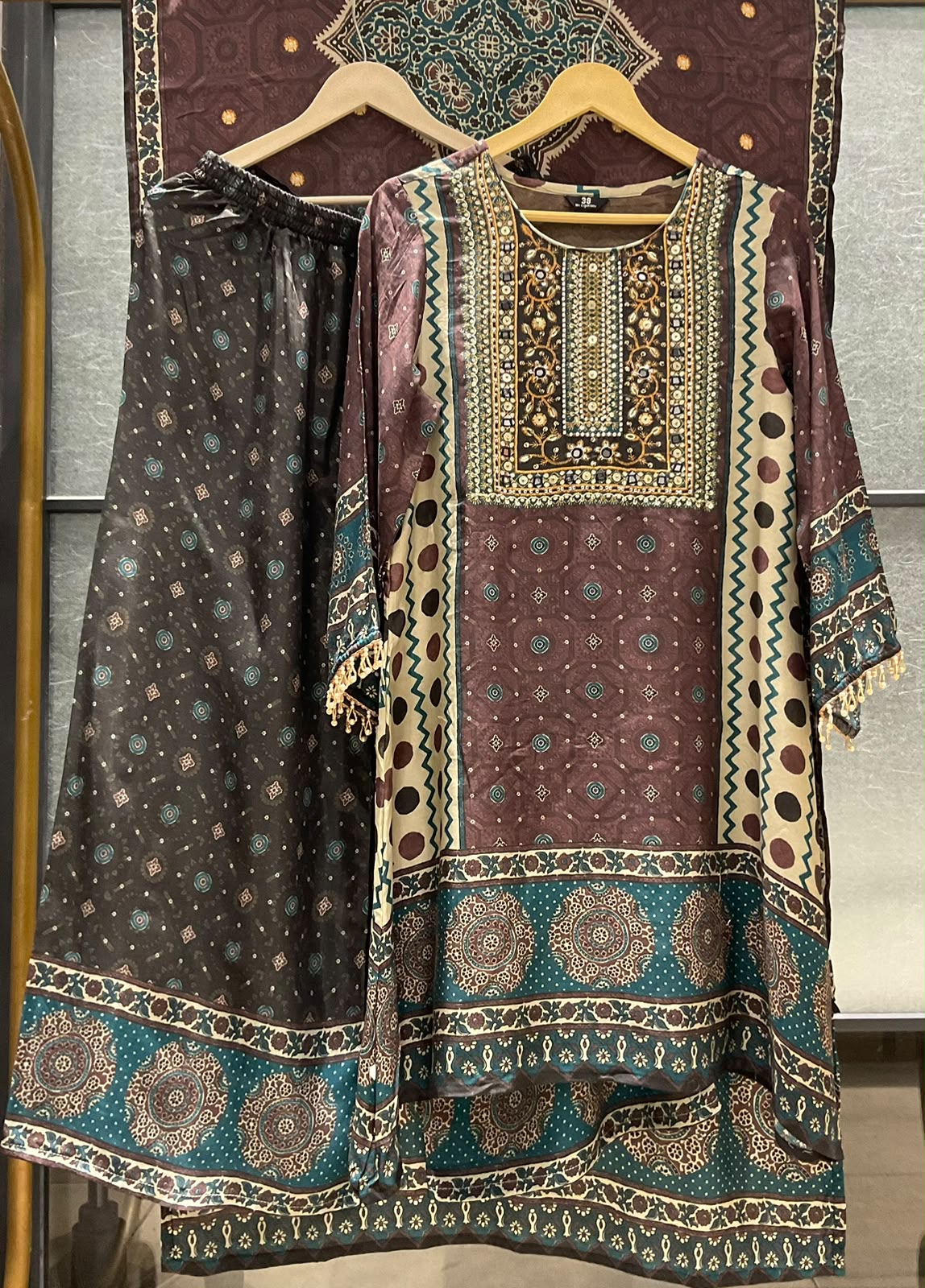 Pure crape Ajrakh print smart three piece set (C702)