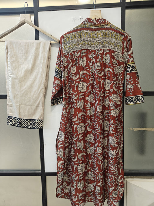 Pure mul chanderi original kalamkari two piece cordset (B421)