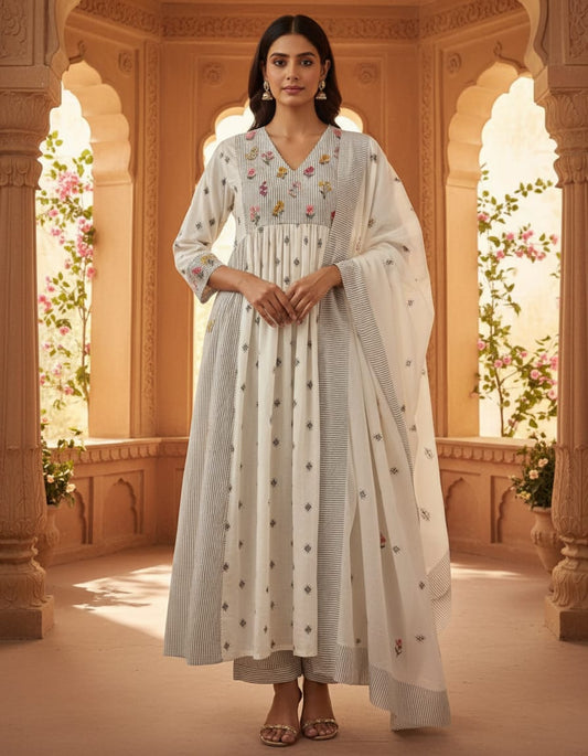 Stylish pure cotton with lining A line pattern three piece set (C297)