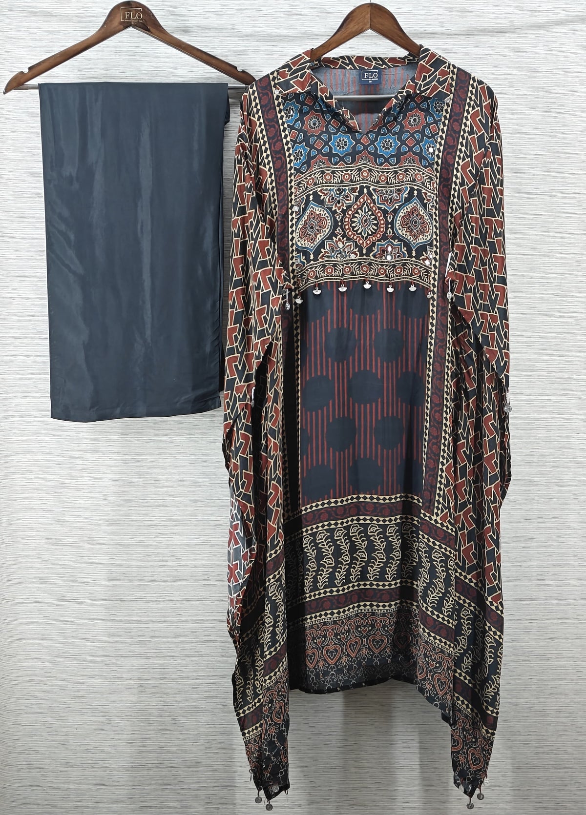 Pure crape Ajrakh smart kaftan set (C709)