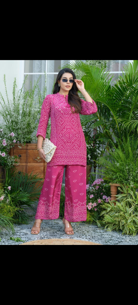 Rani pink pure crape silk two piece cordset (A519)