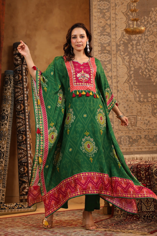 Pure muslin patola print loose fit upto 46 size kaftan set (B971)