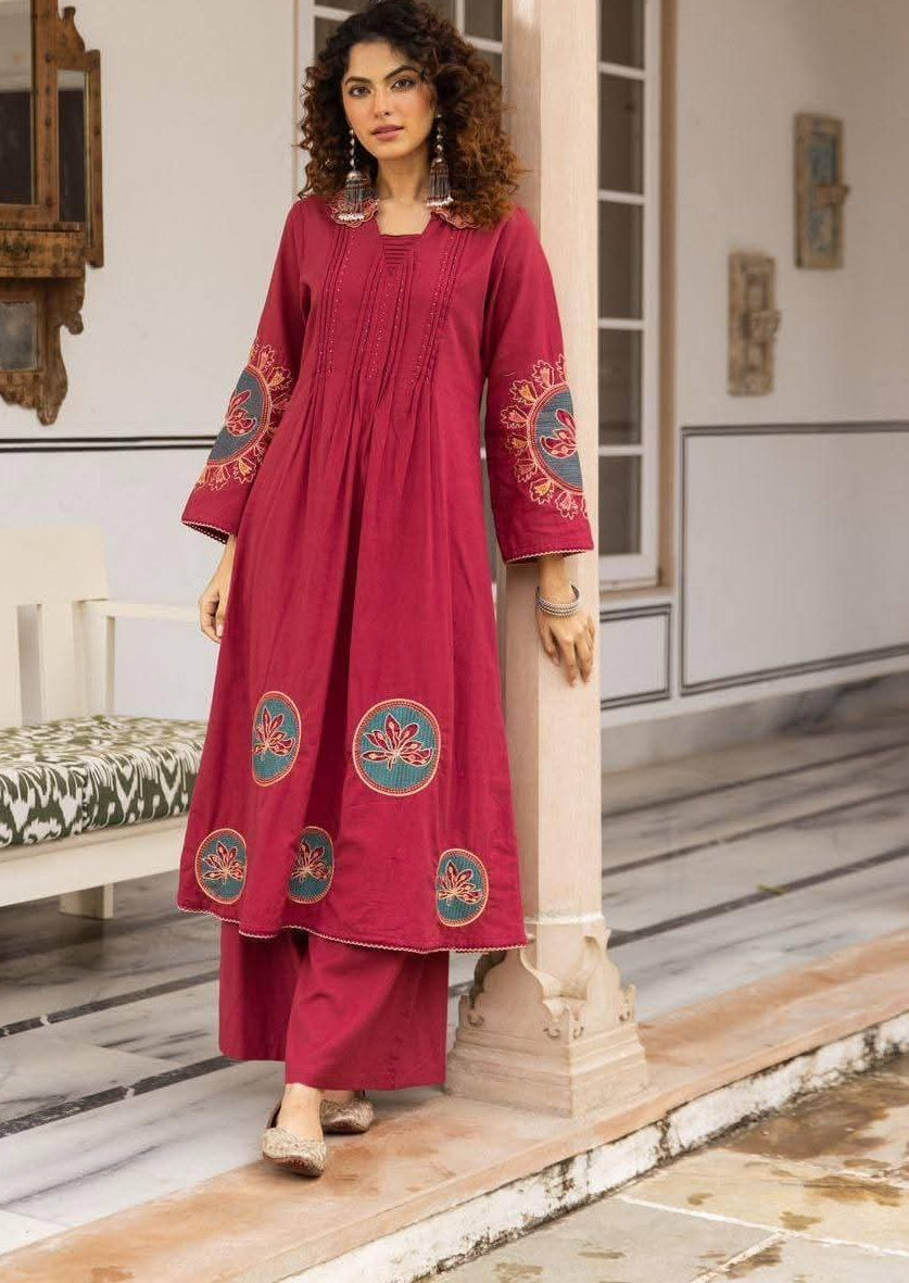 Cotton with full embroidery smart two piece cordset (B838)
