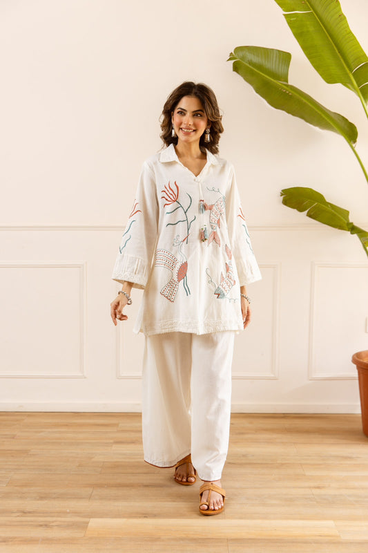 Cotton flex fully embroidered smart two piece cordset (B938)