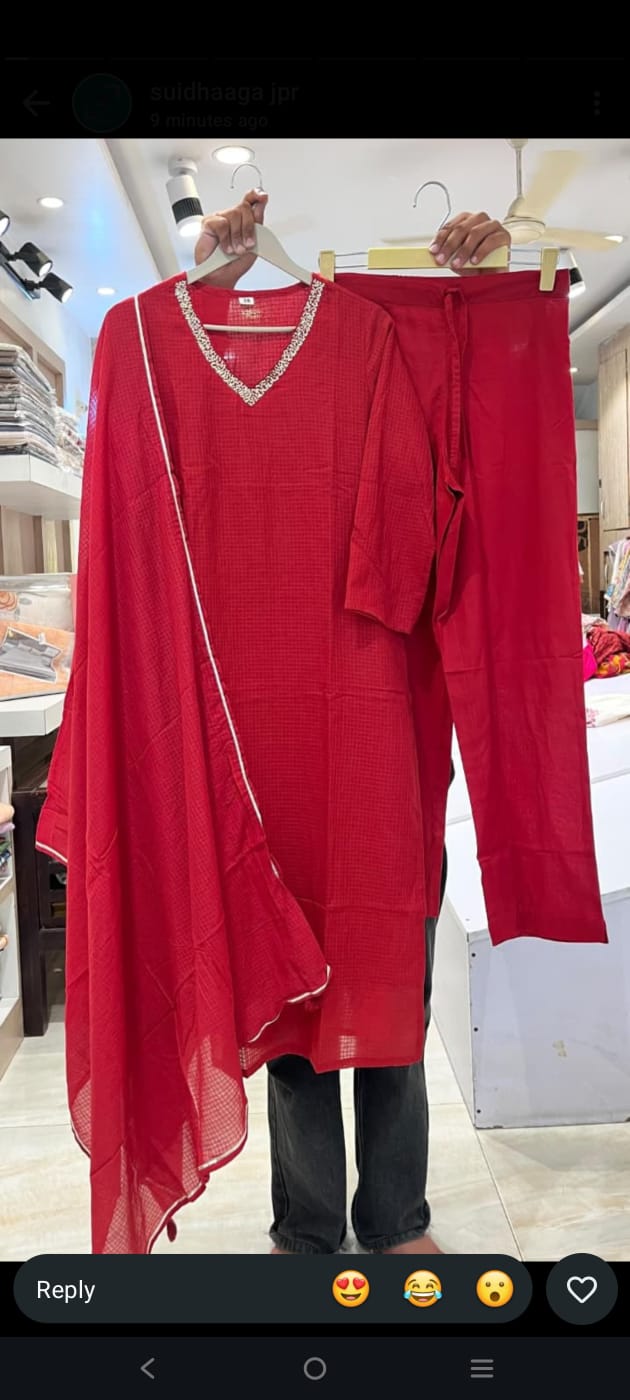 Red Soft kota doriya with lining three piece set (S335)
