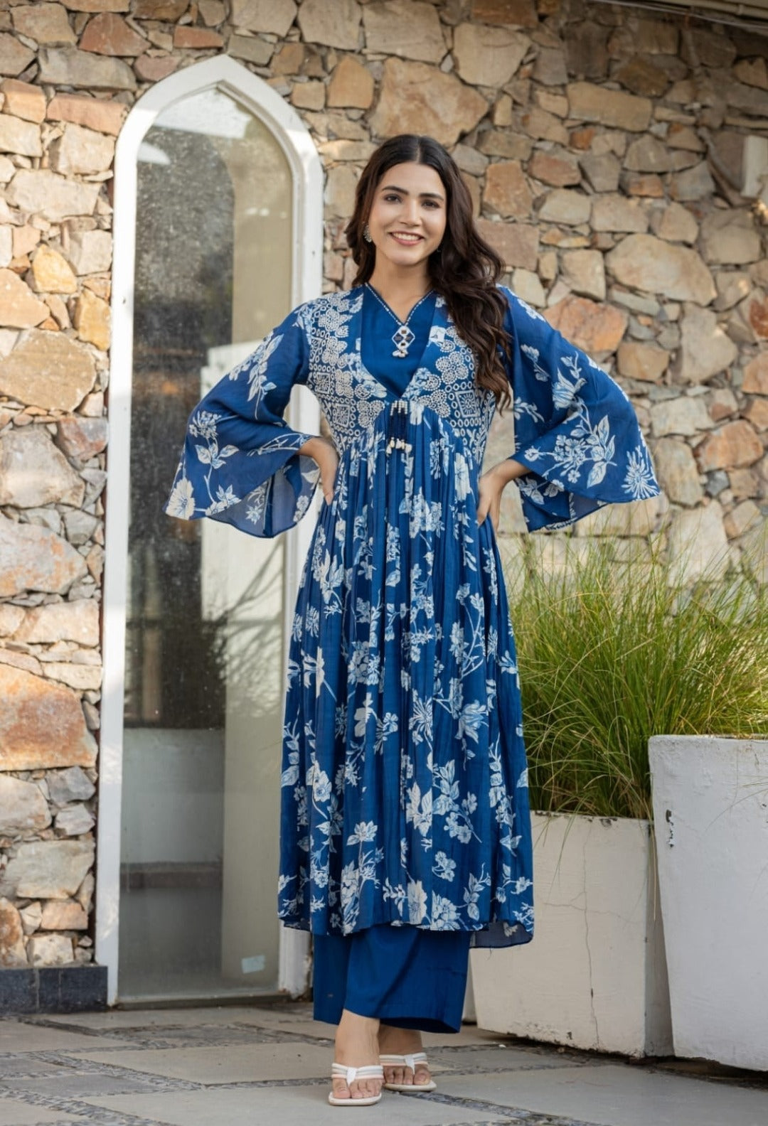 Ink blue designer Indowestern three piece set (P753)