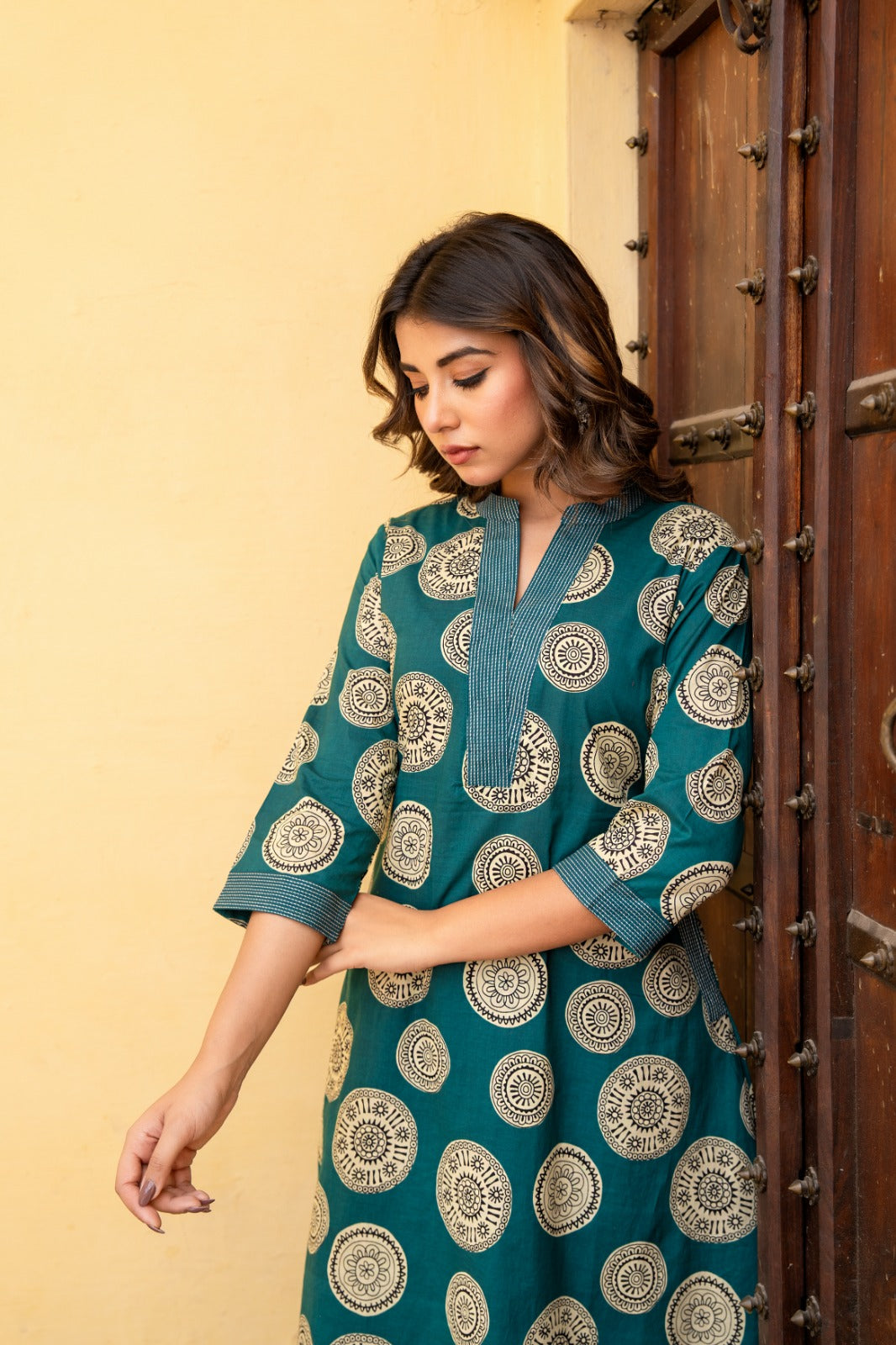 Green mandala pure cotton two piece cordset (P2178)