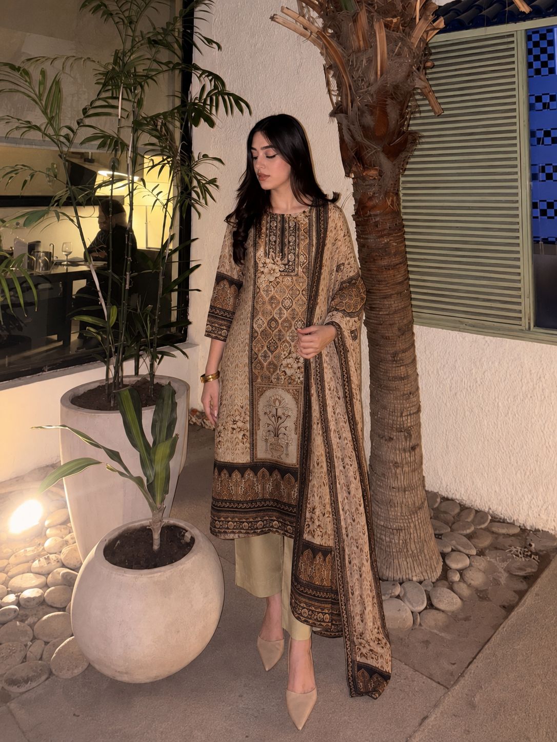 Cotton linen digital print smart three piece set (B784)
