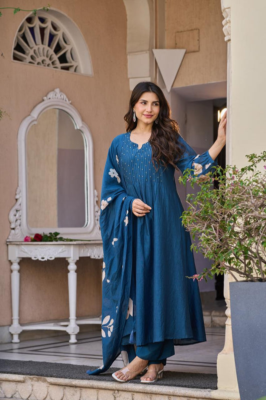 Pure mul chanderi with digital print duptta three piece set (B386)