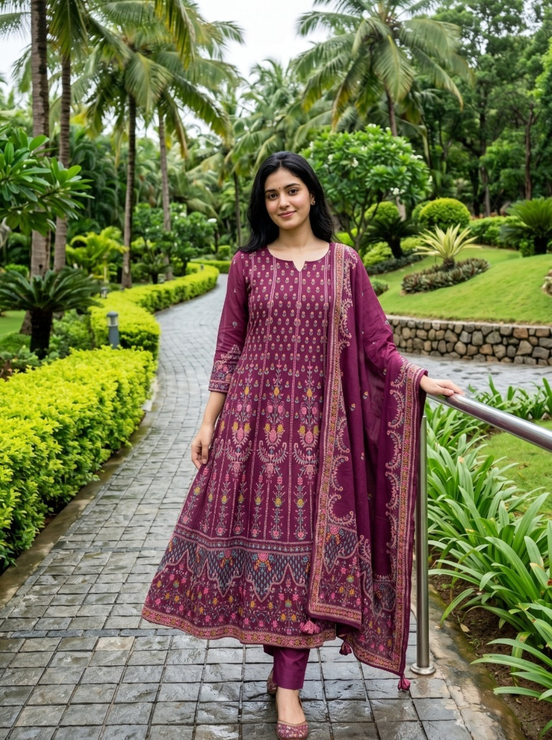 Soft chanderi with full thread work three piece set (C128)