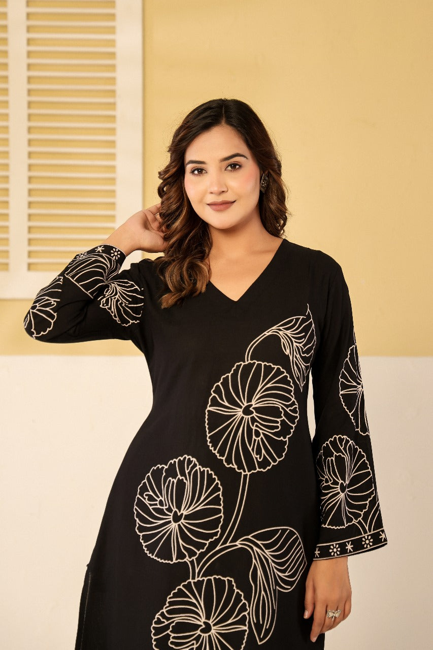 Black cotton modal designer two piece cordset (A1197)