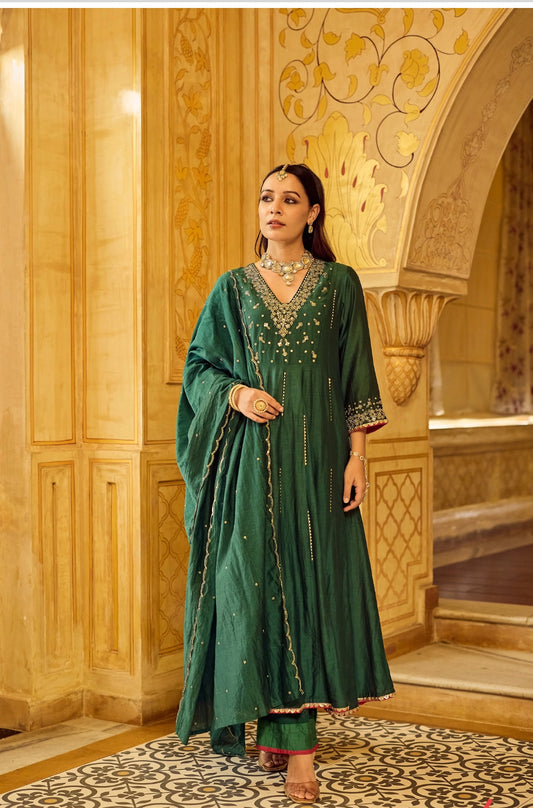 Pure mul chanderi with zari work three piece set (A1950)