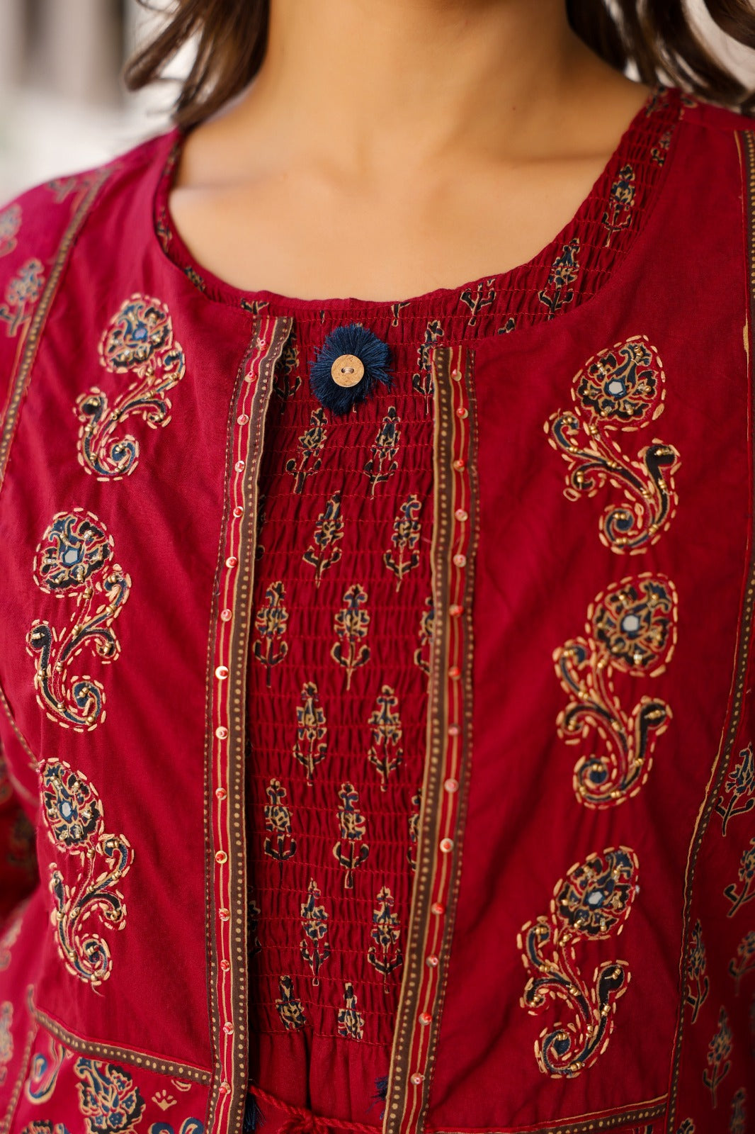 Original block print smart two piece dress length 46 inch (B287)