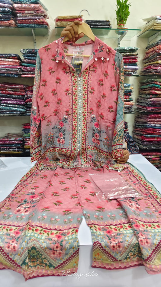 Light pink pure crape two piece cordset (A765)
