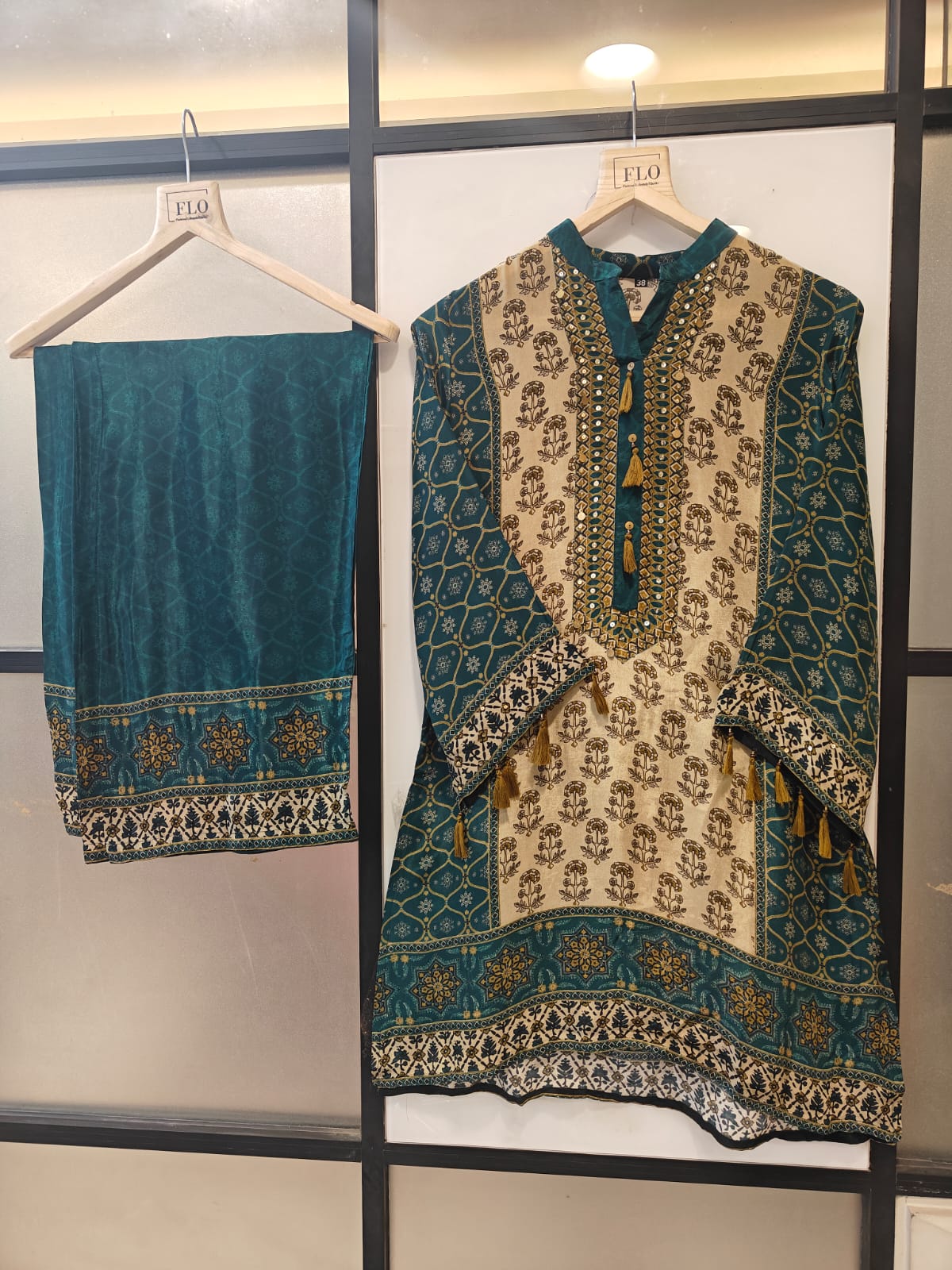 Pure crape Ajrakh two piece cordset  (B486)