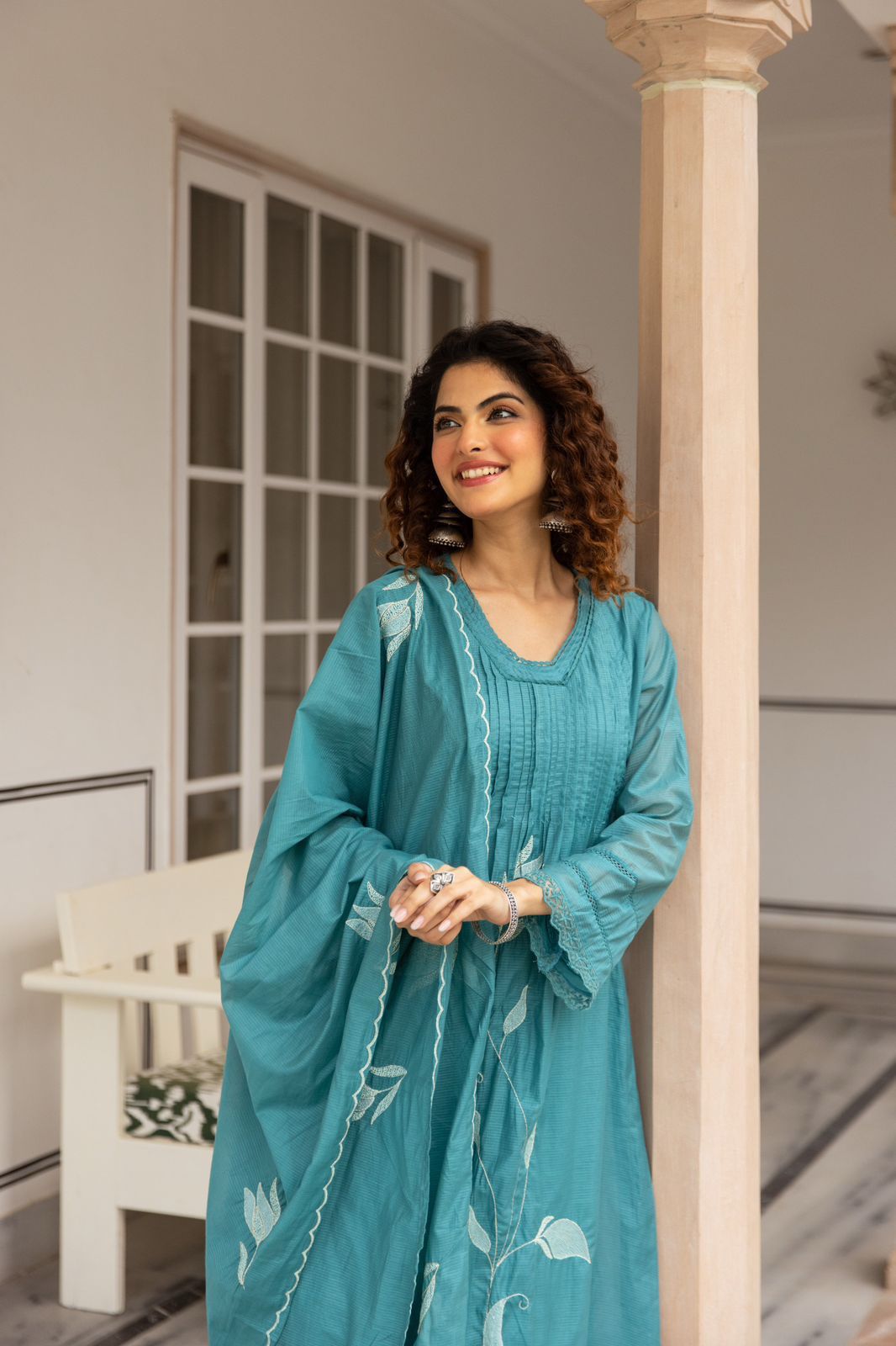 Soft kota chanderi with full thread work three piece set (S138)
