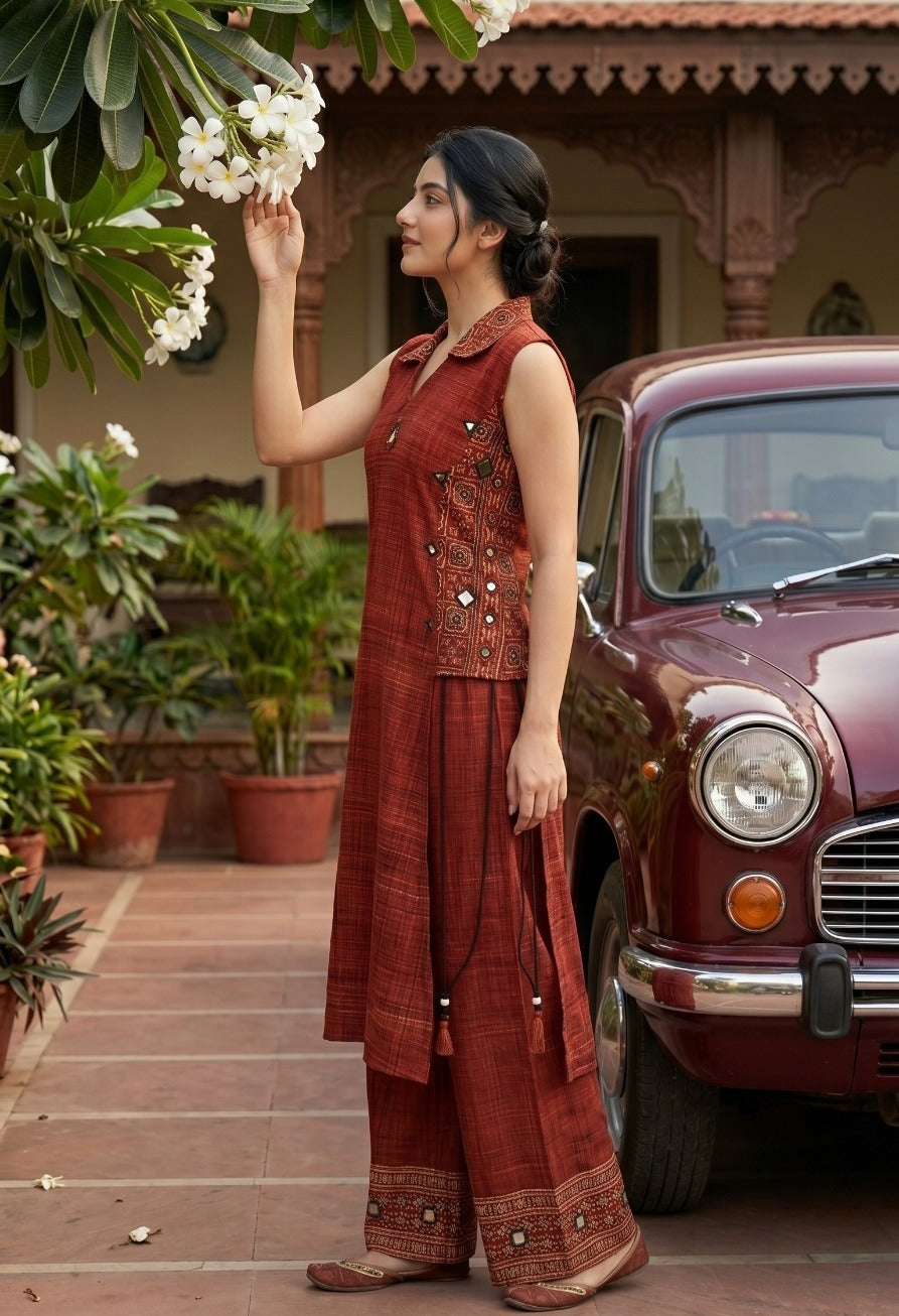 Cotton linen stylish two piece cordset with additional sleeves (C409)