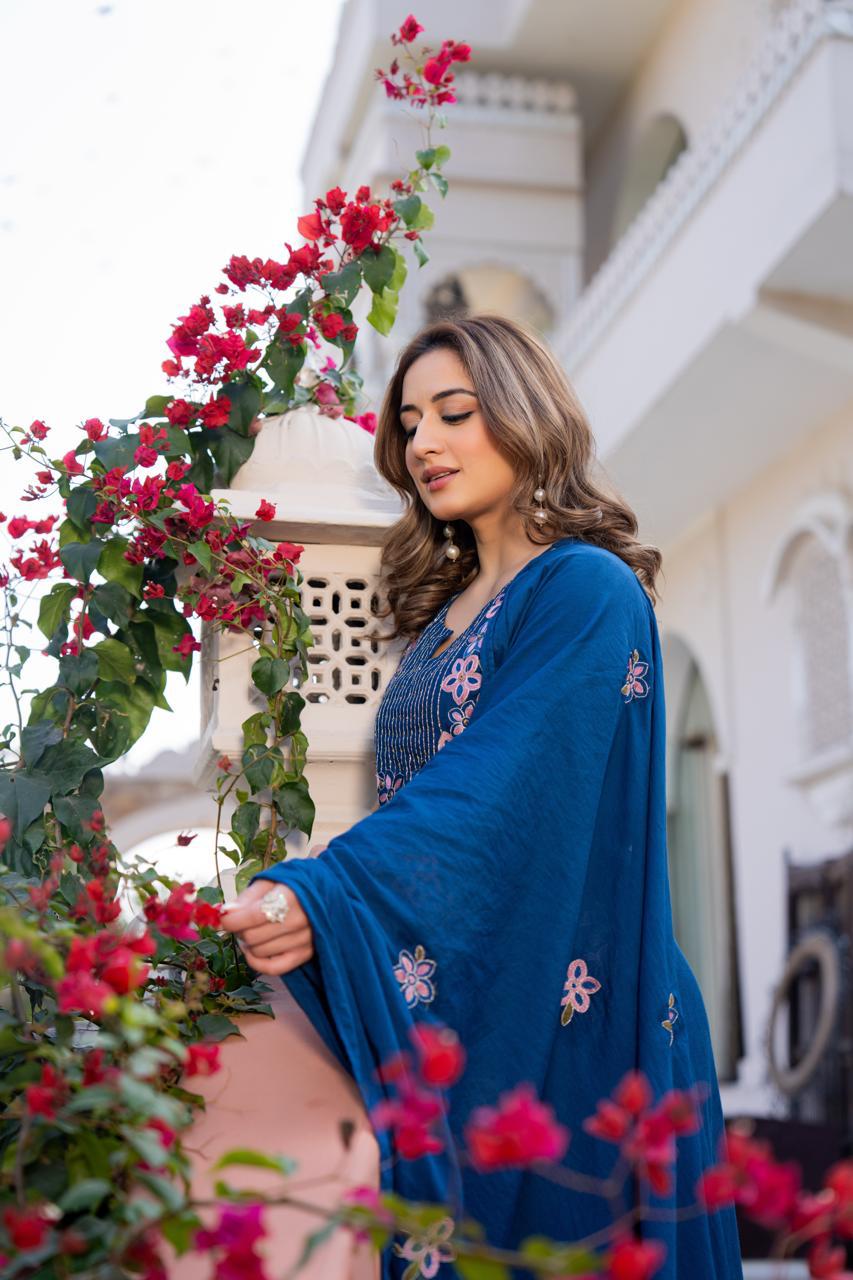 Viscose Chanderi full thread work designer three piece set (A1756)