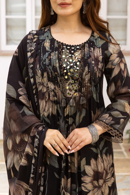Mul chanderi with lining very beautiful digital print smart three piece set (S371)