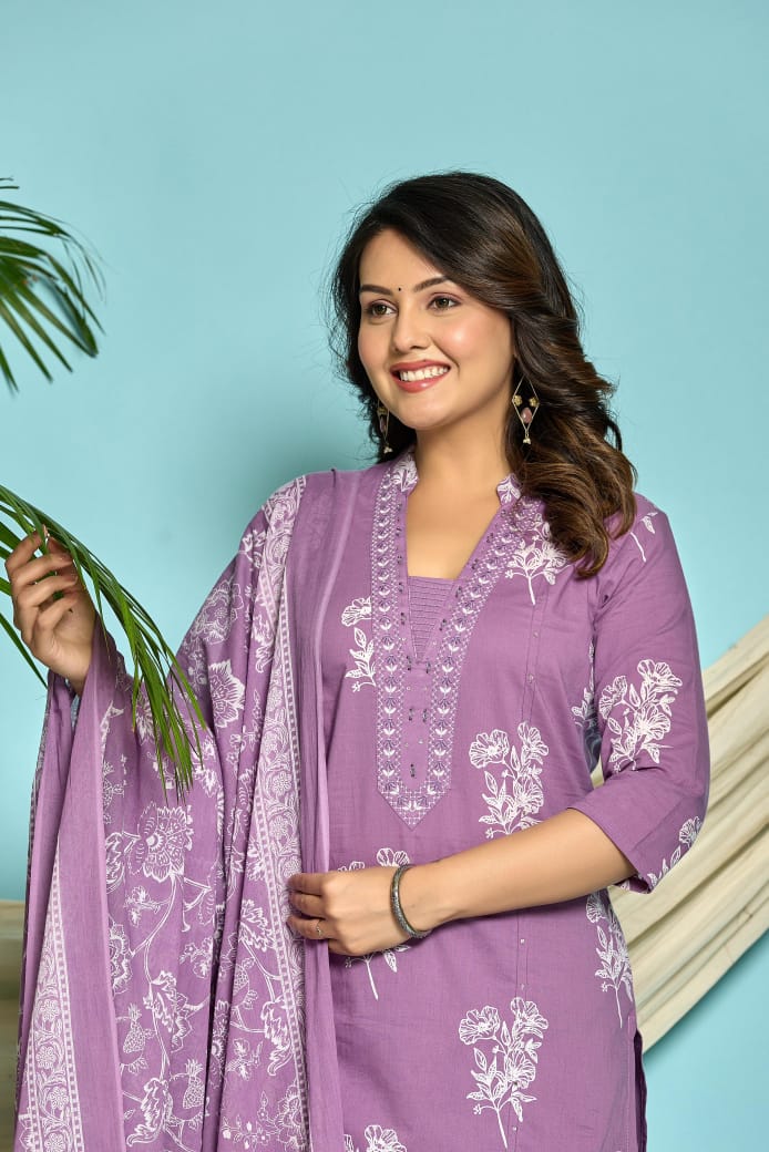 Lilac pure cotton three piece set (P2302)