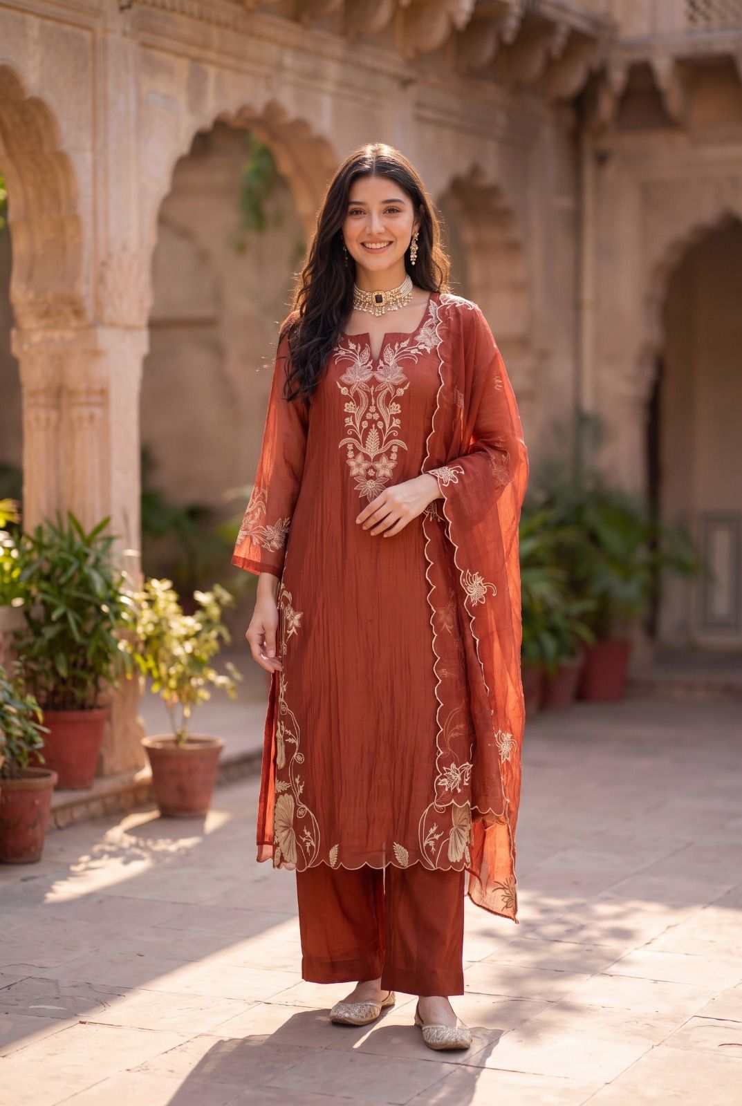 Pure banarasi mul chanderi with full thread work three piece set (S338)