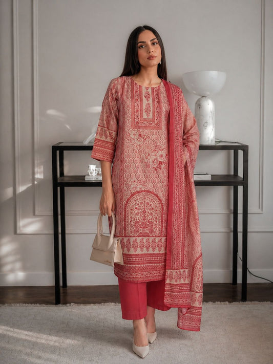Pure cotton linen digital print smart three piece set (B672)