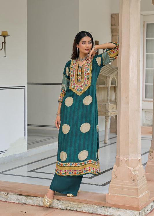 Pure crape with lining pheran pattern smart two piece cordset (C646)