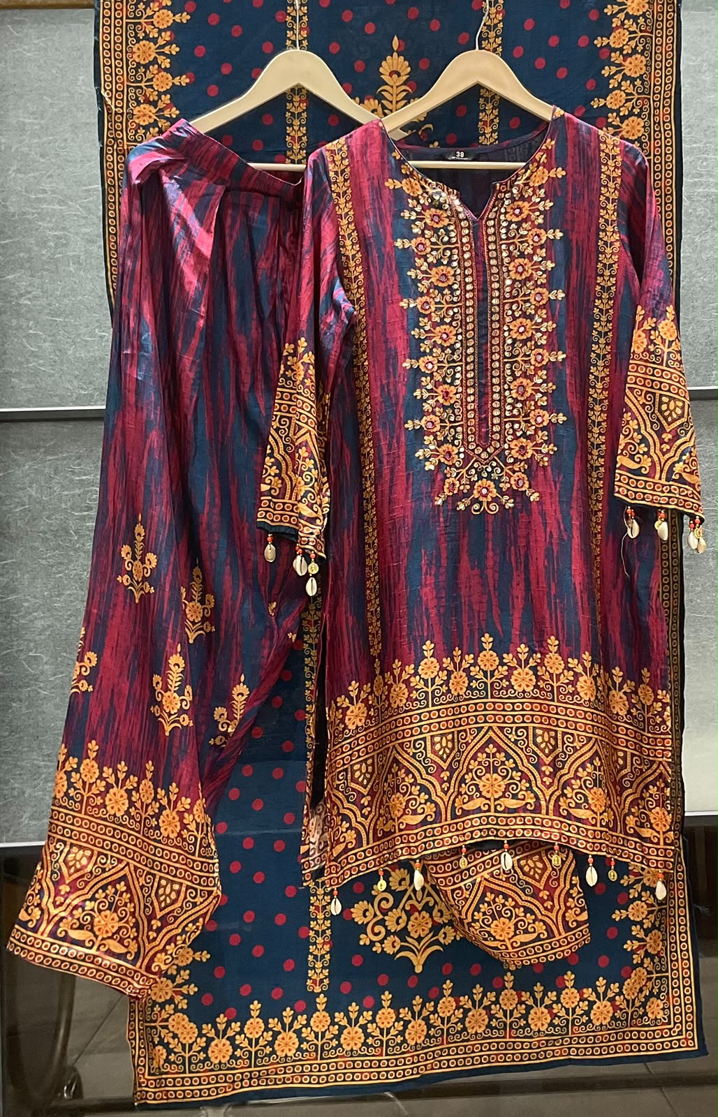 Russian silk with farshi salwar three piece set (C496)