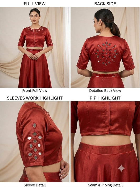 Mahroon Modal silk with real mirror smart crop top cum blouse (S236)