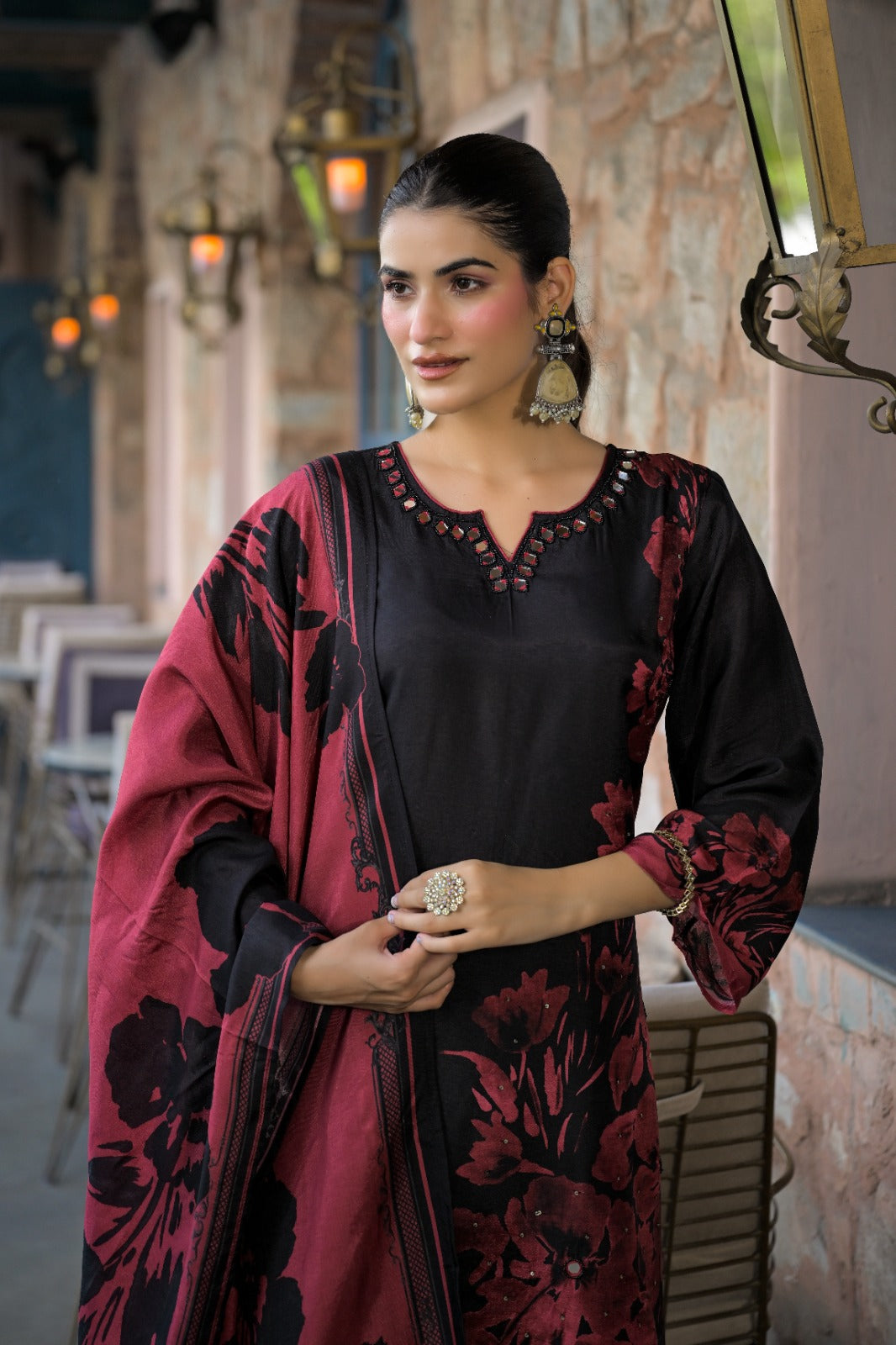 Russian silk digital print smart three piece set (C674)