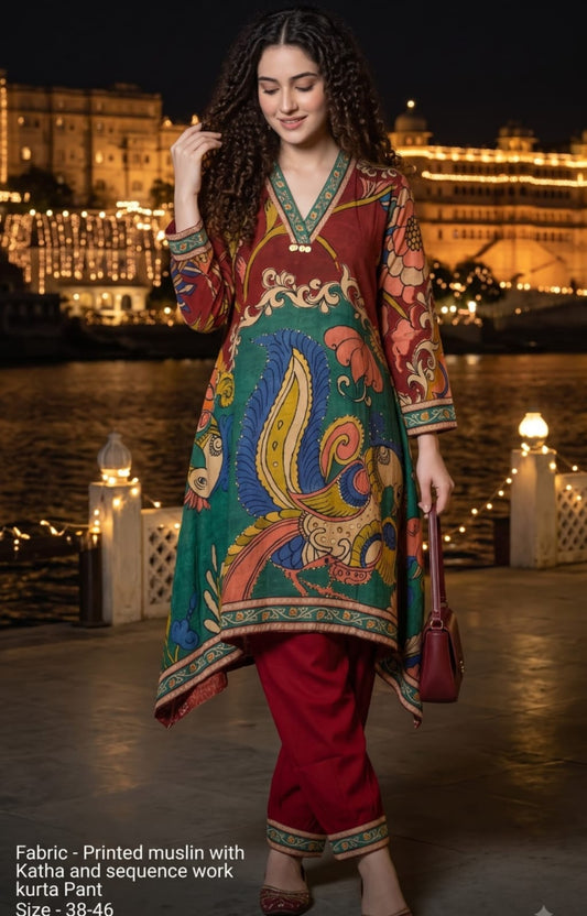 Pure Muslin kalamkari print smart two piece cordset (S292) (next week dispatch)