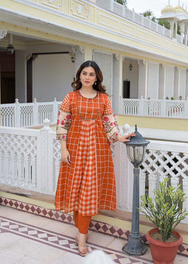 Mul cotton with lining A line pattern with both side deep mobile pocket two piece cordset (S114)