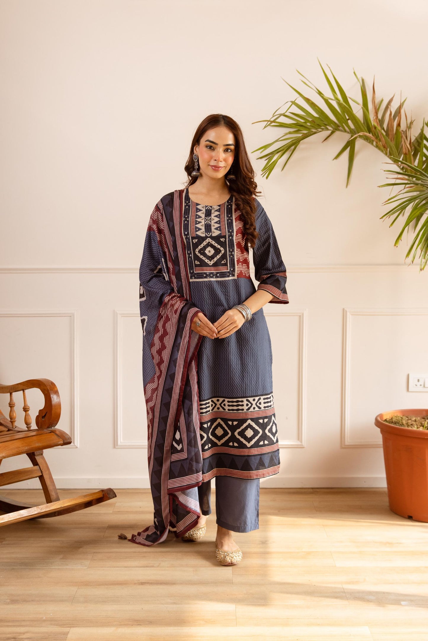 Pure cotton ajrakh print must buy a three piece set (B432)