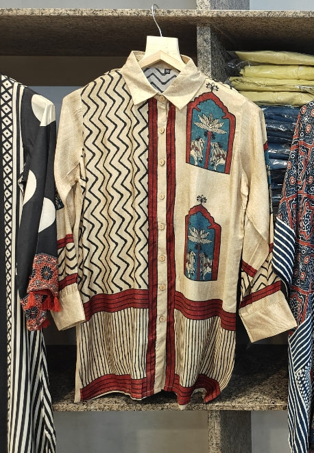 Pure crape Ajrakh print smart shirt (B380)