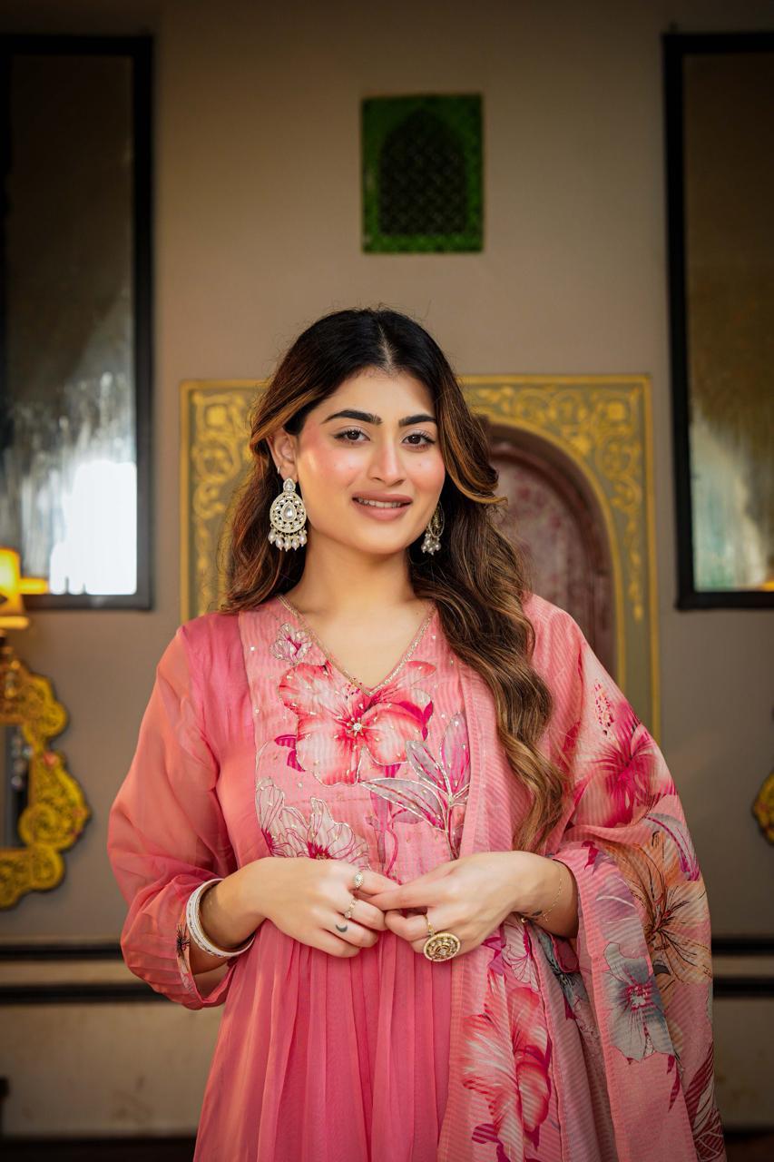 Light pink glass oraganza designer three piece set (A1237)