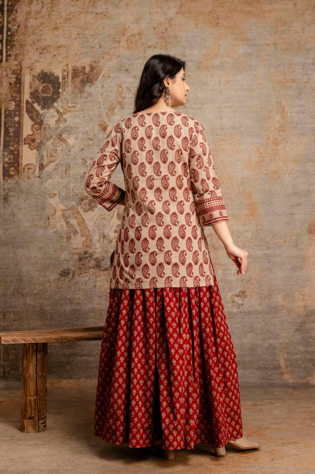Pure cotton original block print gopi dress three piece set (S309)