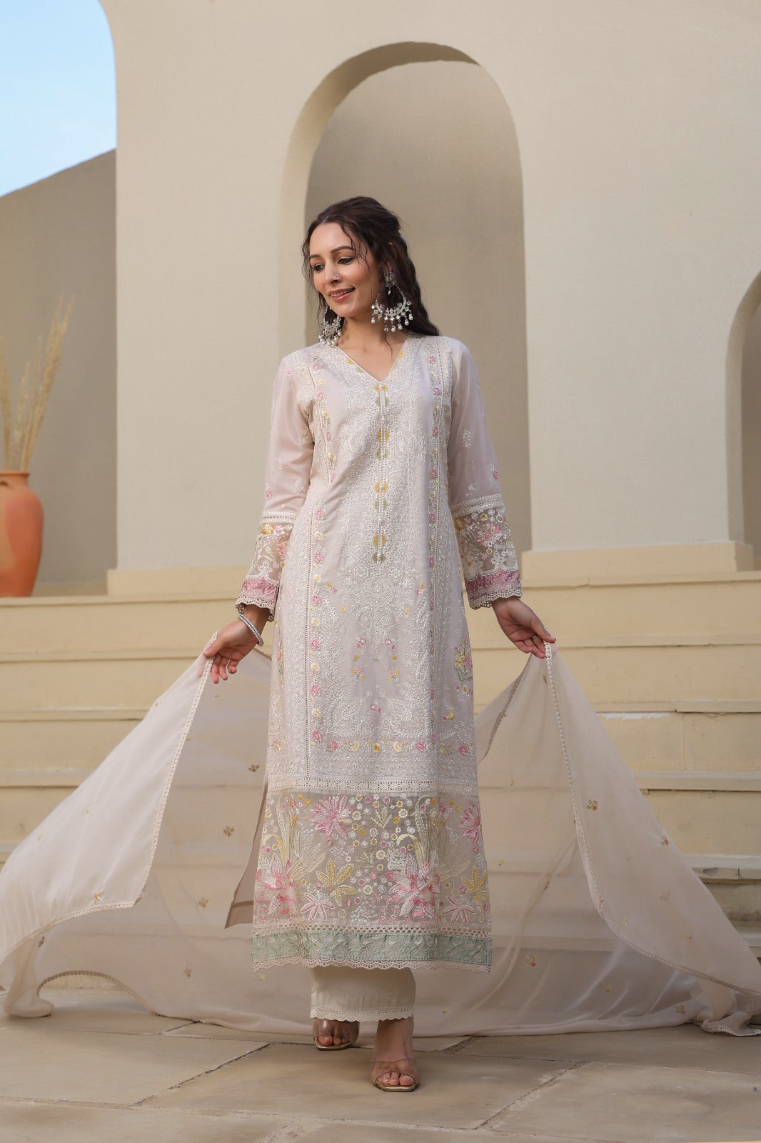 Pakistani organza suit with mul lining (P1657)