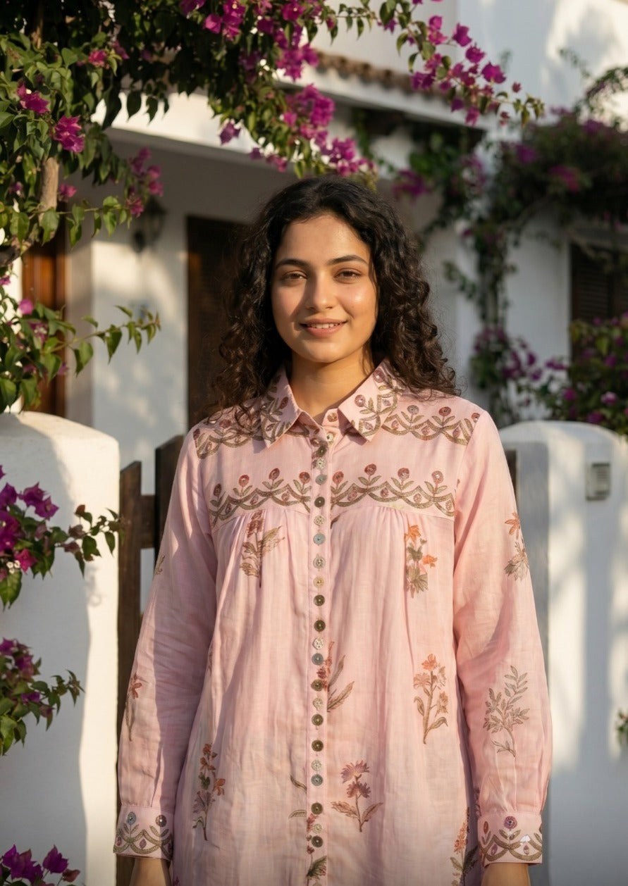 Pink mul chanderi with inner smart shirt (B759)