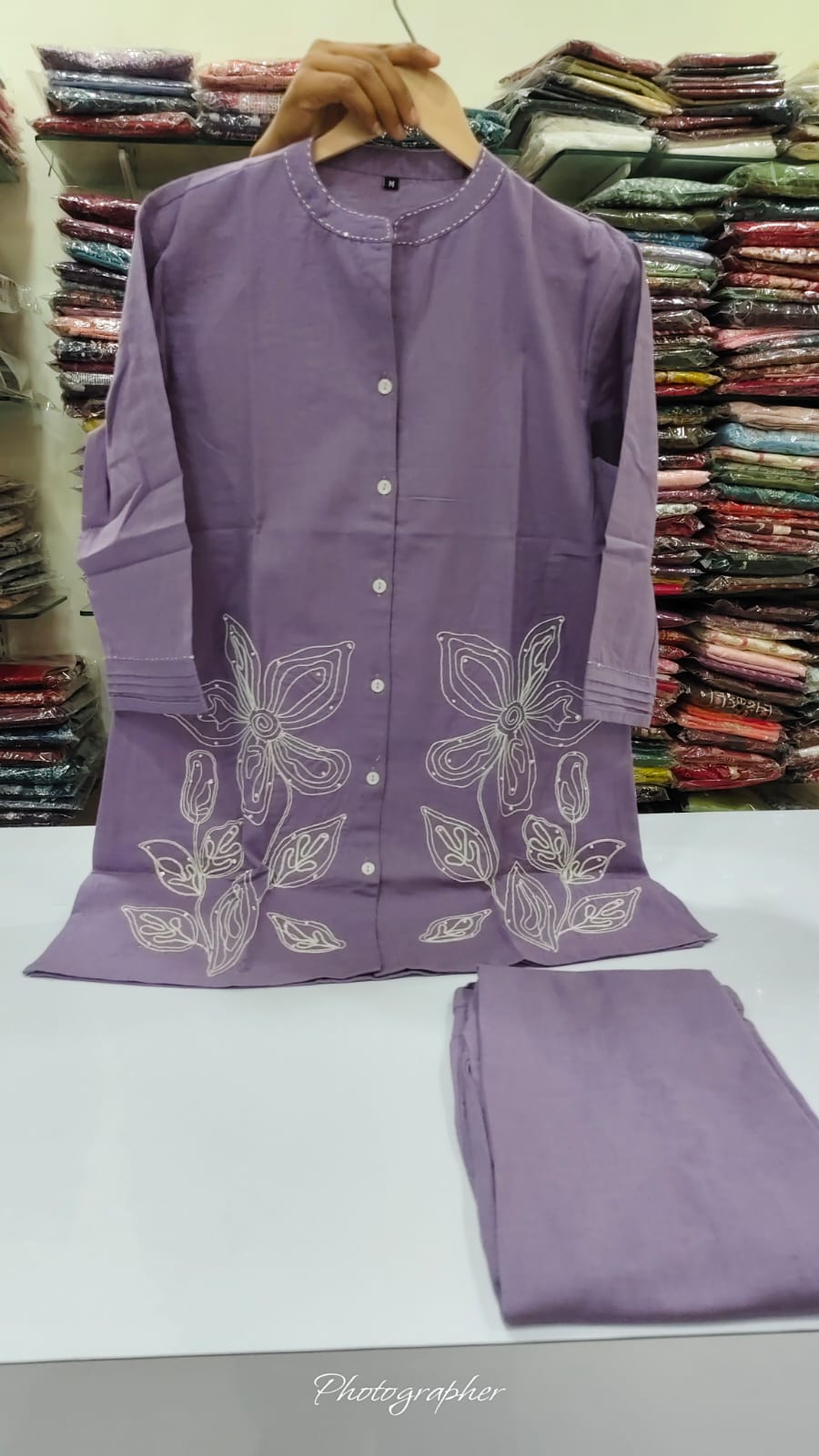 Cotton linen fully embroidered two piece cordset (B582)
