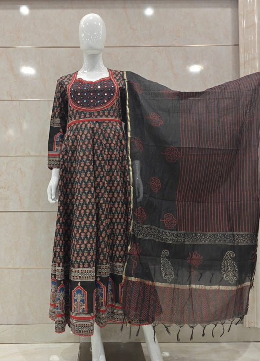Black pure cotton kalamkari three piece set (A708)