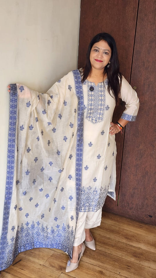 Jamdani fully thread work with mul lining three piece set (B310)