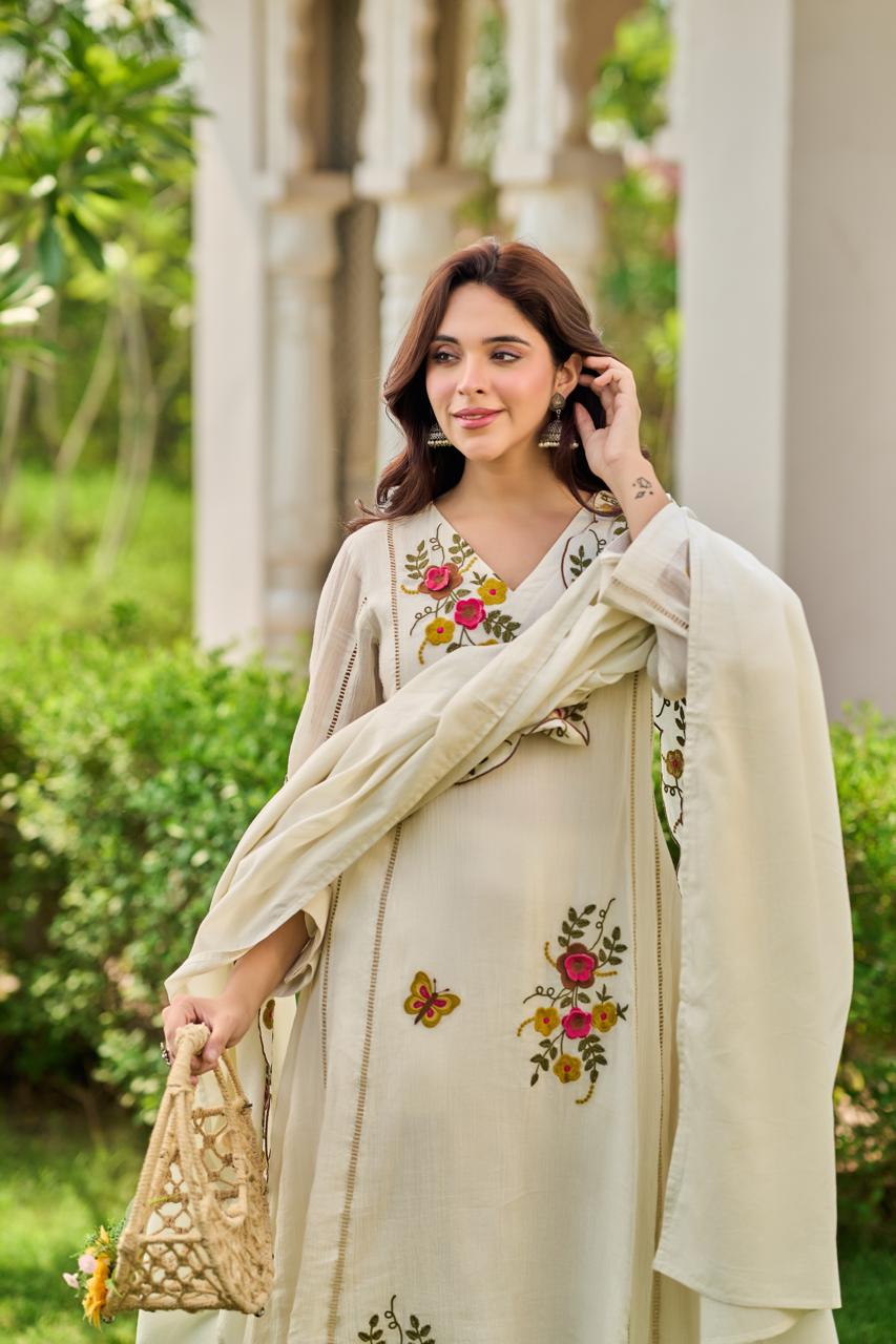 Crush cotton A line Fully embroidered with mul lining beautiful three piece set (S180)