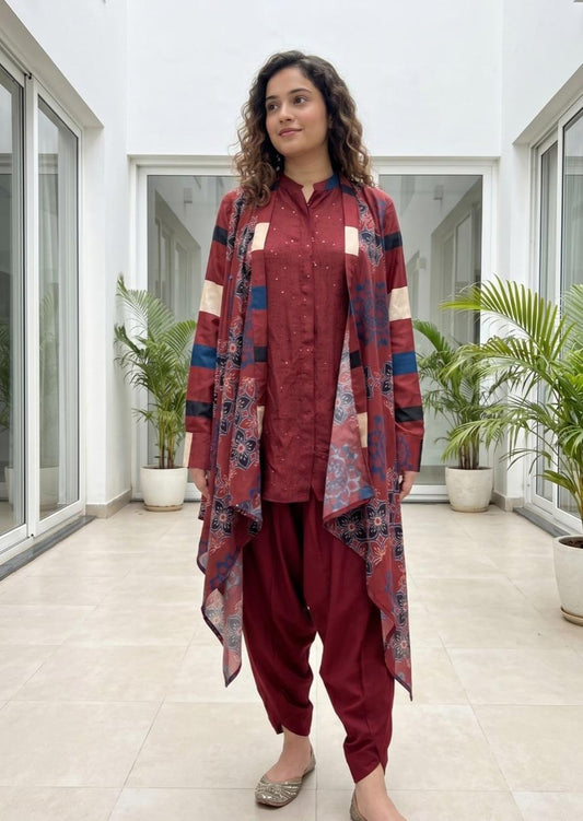 Crape silk with jacket smart three piece set (B1005)