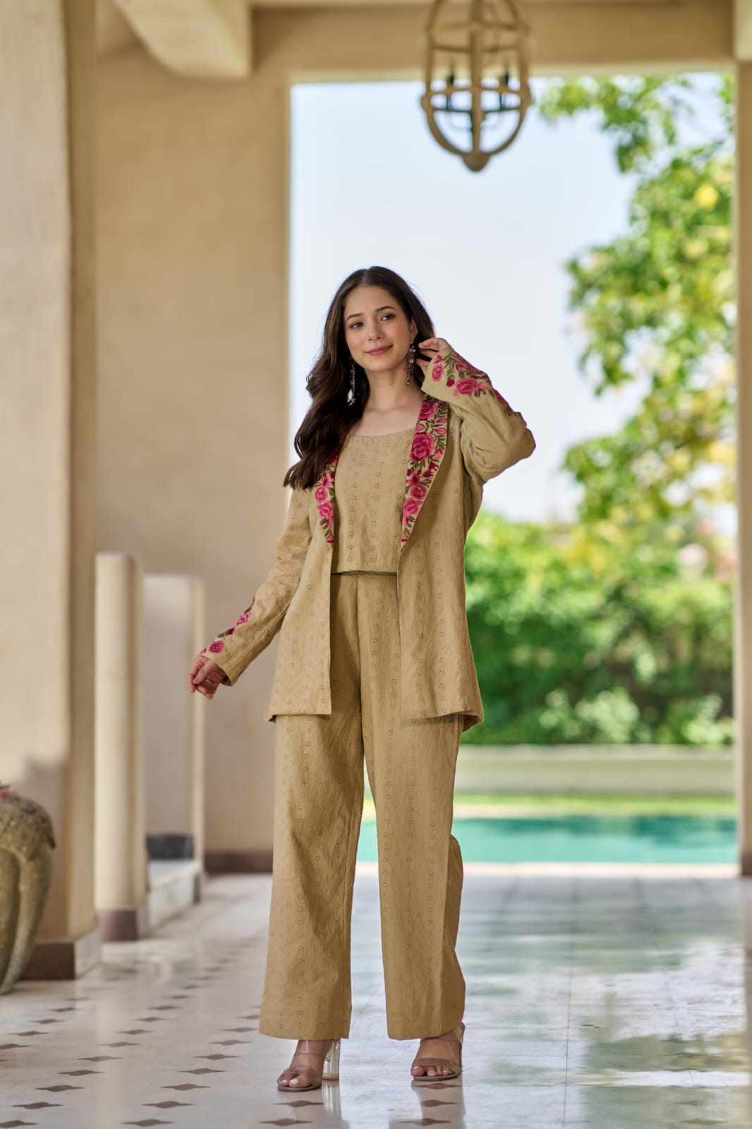 Cotton shifali fully embroidered three piece cordset (C461)