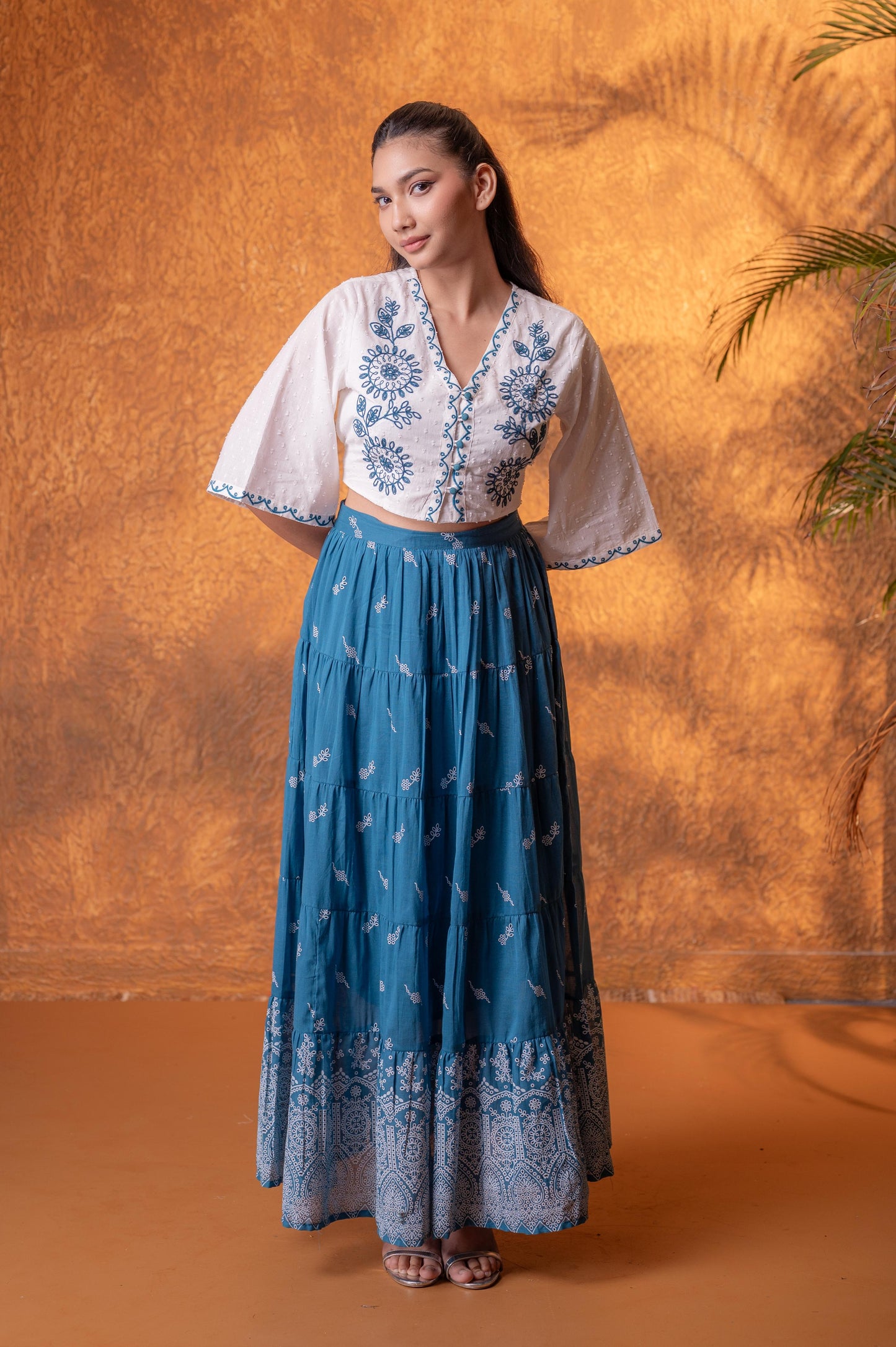 Smart two piece dress fully embroidered (B527)