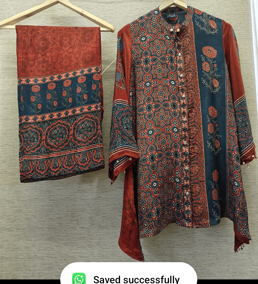 Pure crape Ajrakh print smart two piece cordset (B1027)