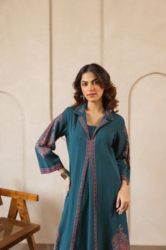 Cotton modal peacock blue smart two piece cordset (B347)