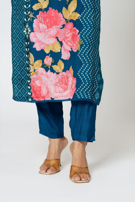 Blue pure mul silk with lining three piece set (P2332)