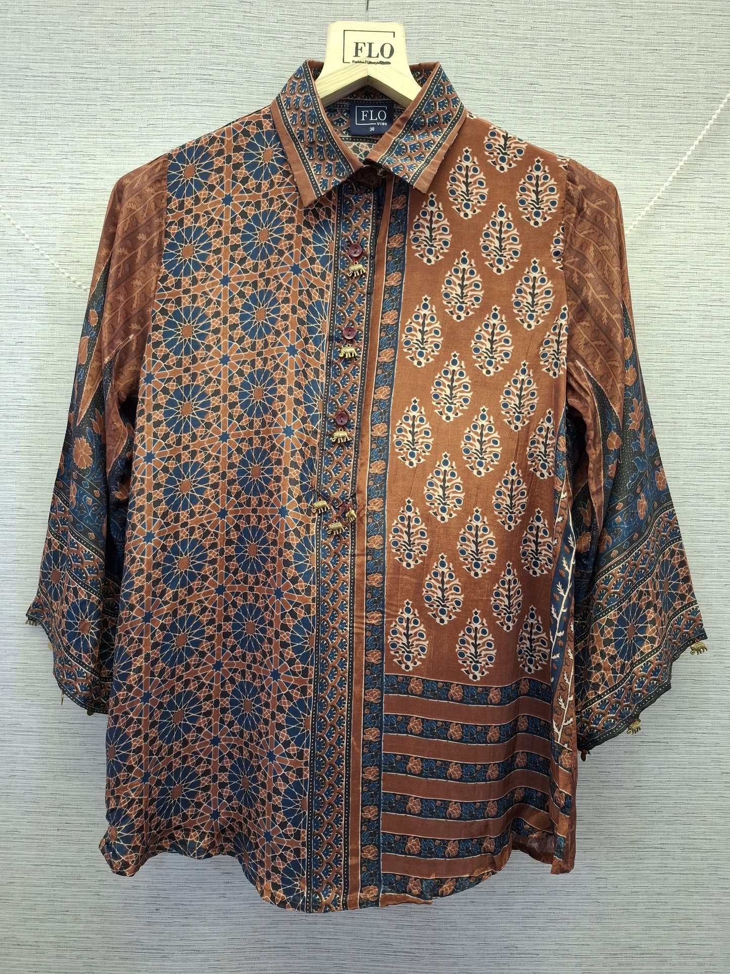 Pure crape Ajrakh print smart shirt (B993)