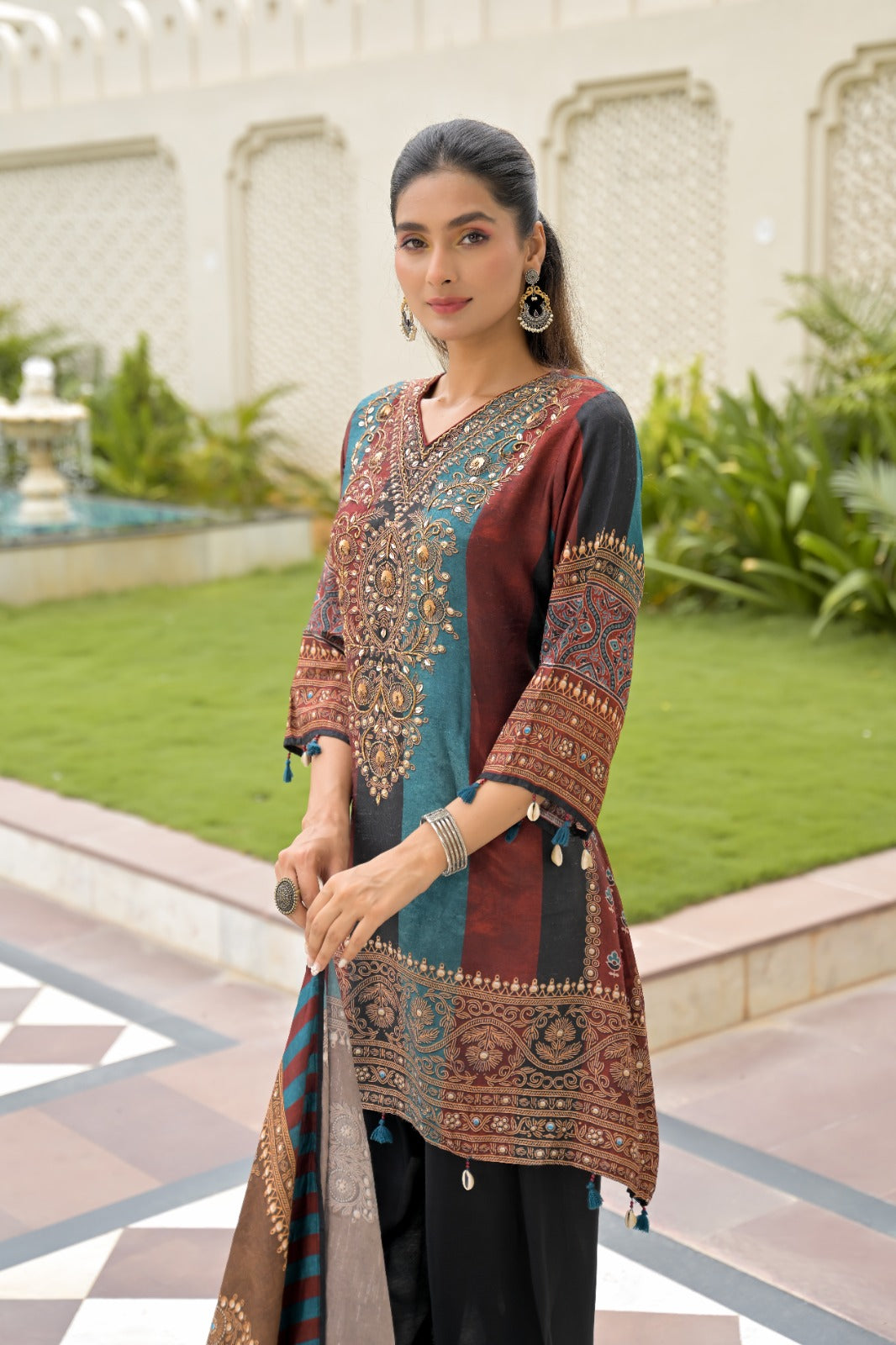 Russian silk with hand work and paired with farshi salwar three piece set (C468)